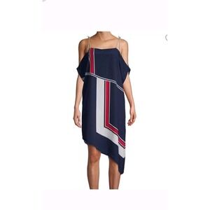 JOIE Dress XS Red White Blue Asymmetrical Nautical Resort Quiet Luxury Hits Knee